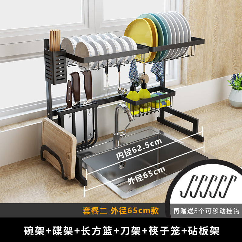 Stainless steel kitchen rack sink bowl plate rack drain plate rack knife and fork chopsticks storage
