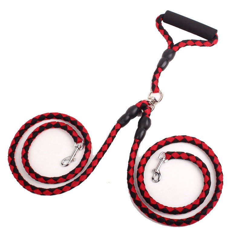 Dog leash one to two pet leash double head braided braid PP round rope dog leash dog chain dog walking rope