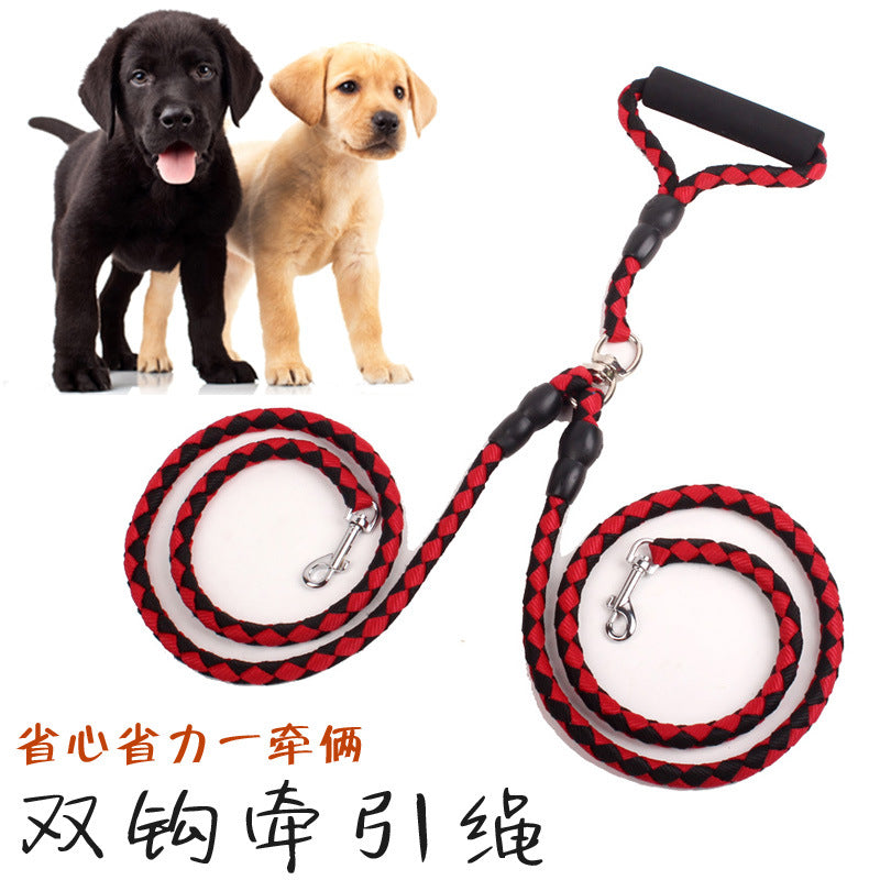 Dog leash one to two pet leash double head braided braid PP round rope dog leash dog chain dog walking rope