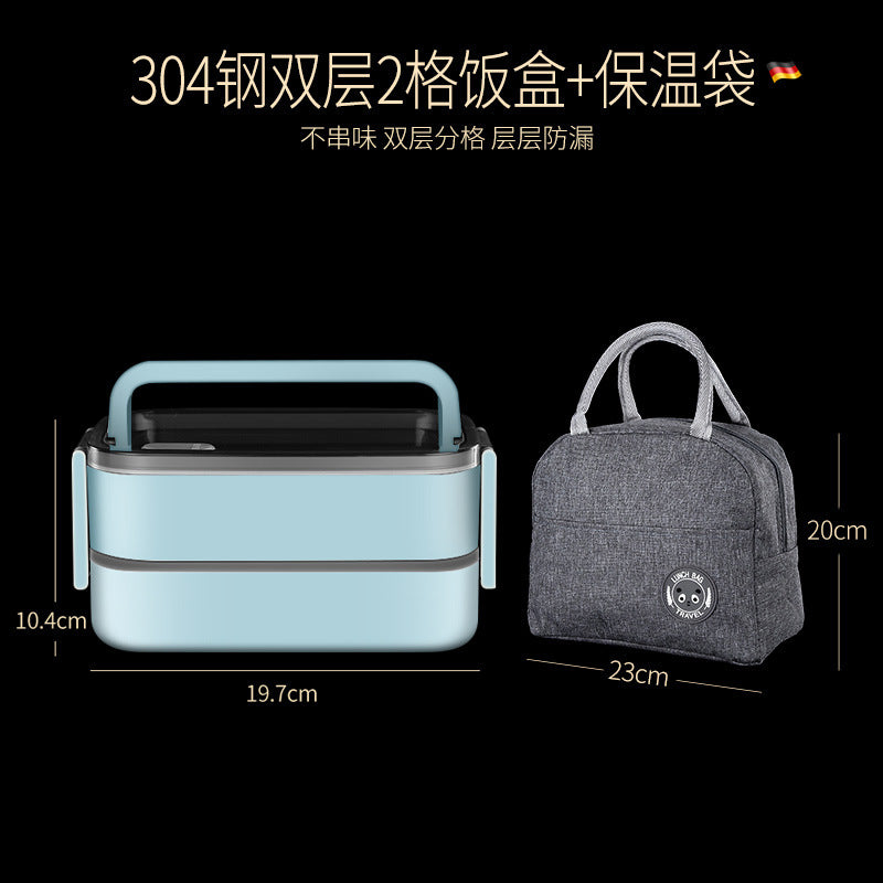304 stainless steel water-filled insulated lunch box, sealed fresh-keeping box, double-layer compartment lunch box, microwave portable lunch box