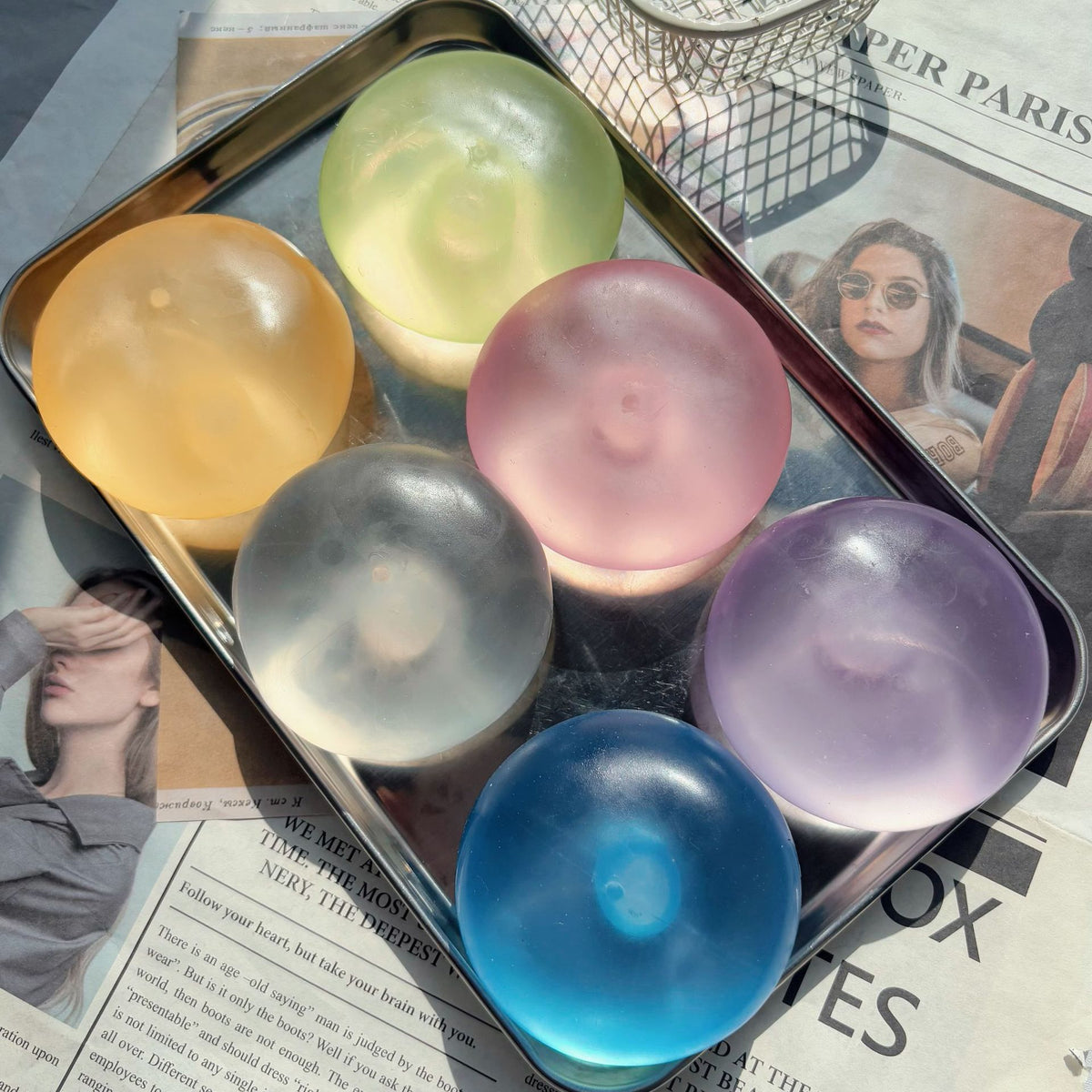 Popular coconut oil squeezeable toy ball, translucent and made of Vaseline, perfect for stress relief. It's malleable, doesn't bounce back, and has a great squishy feel.
