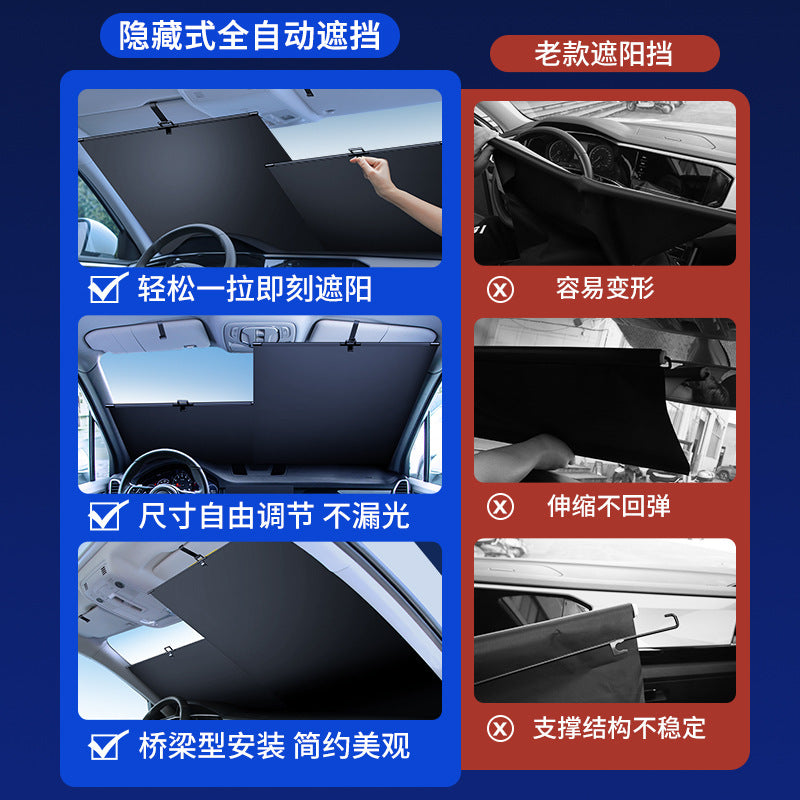 Automotive supplies summer car sunshade automatic retractable sunshade sunscreen heat insulation front windshield folding plate sunshade