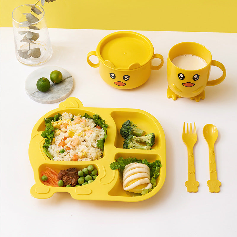 Children's dinner plate, bowl and cup set kindergarten dinner plate divided into grids for eating creative cartoon baby anti-fall tableware home