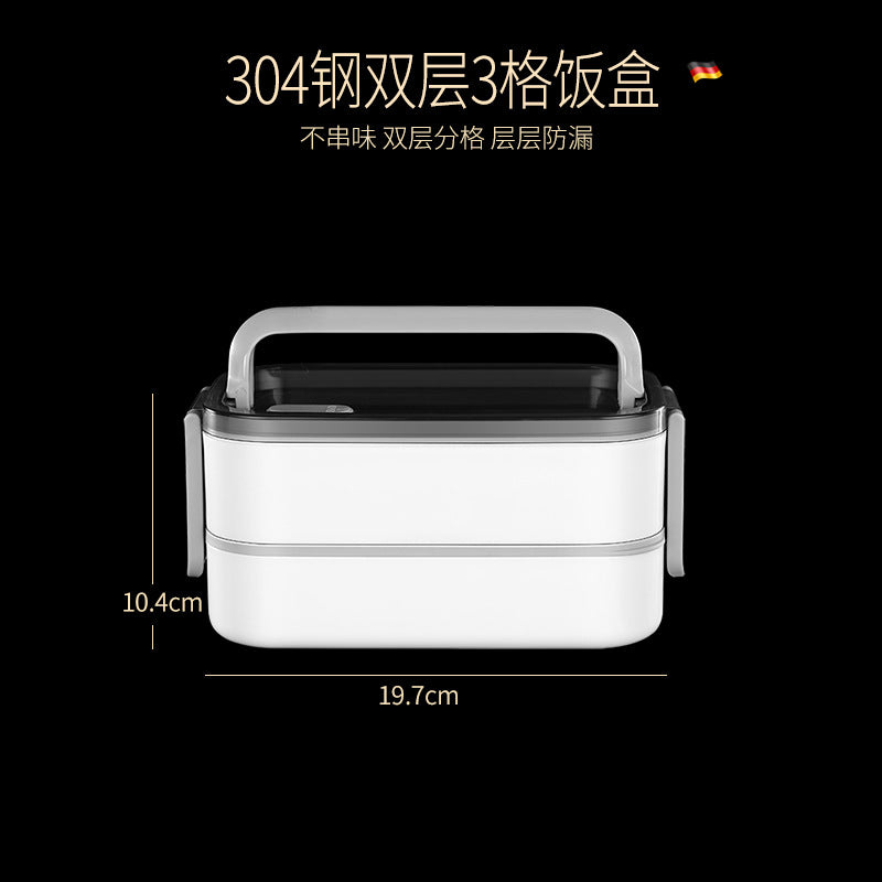 304 stainless steel water-filled insulated lunch box, sealed fresh-keeping box, double-layer compartment lunch box, microwave portable lunch box