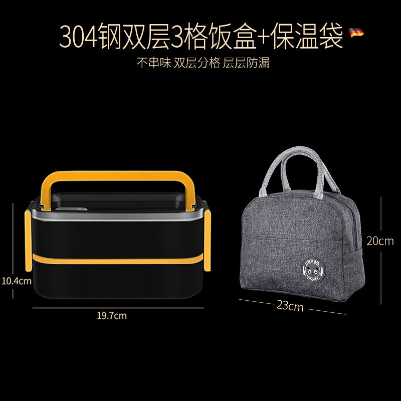 304 stainless steel water-filled insulated lunch box, sealed fresh-keeping box, double-layer compartment lunch box, microwave portable lunch box