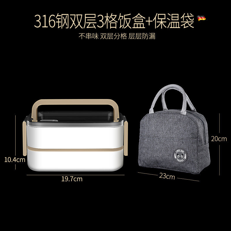 304 stainless steel water-filled insulated lunch box, sealed fresh-keeping box, double-layer compartment lunch box, microwave portable lunch box