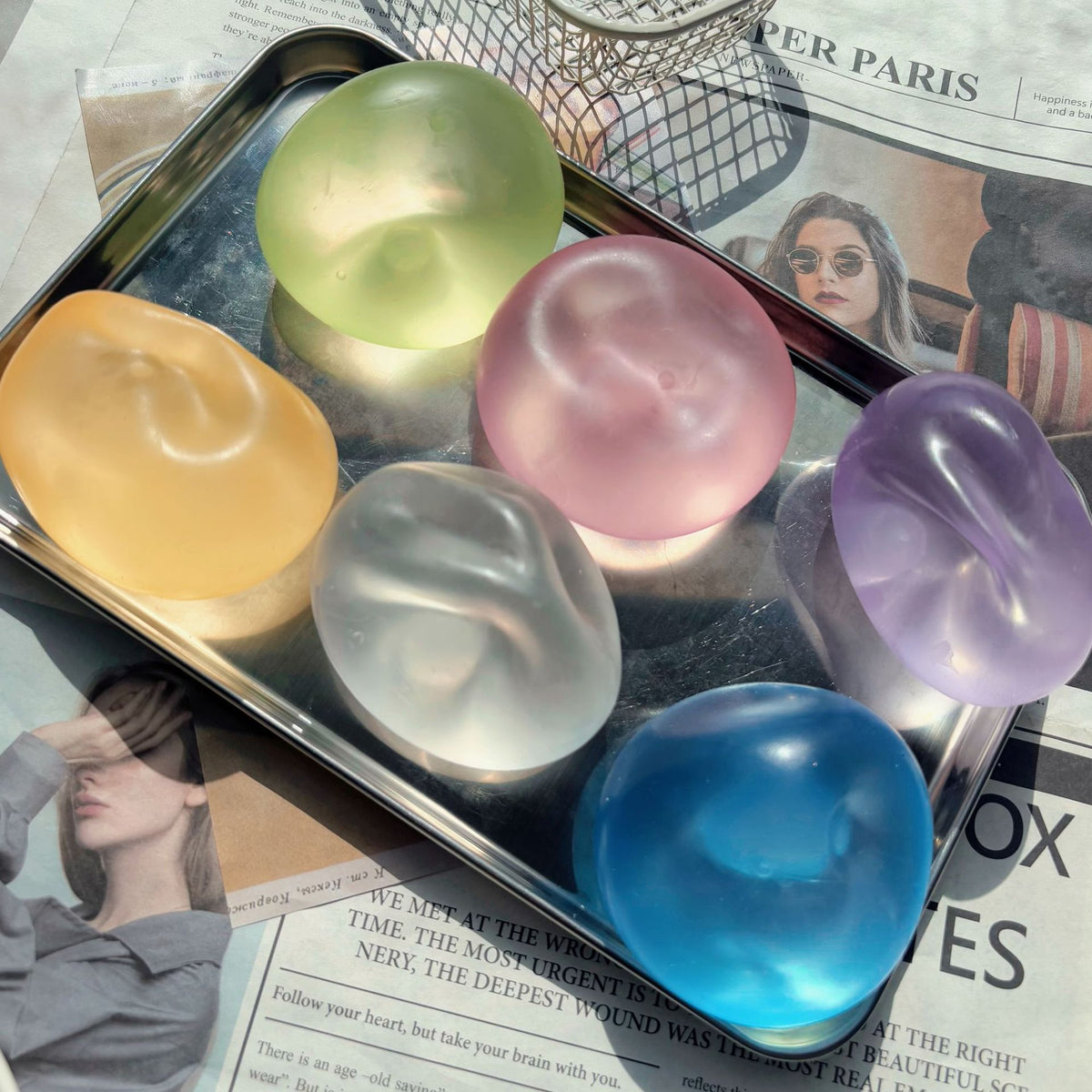 Popular coconut oil squeezeable toy ball, translucent and made of Vaseline, perfect for stress relief. It's malleable, doesn't bounce back, and has a great squishy feel.