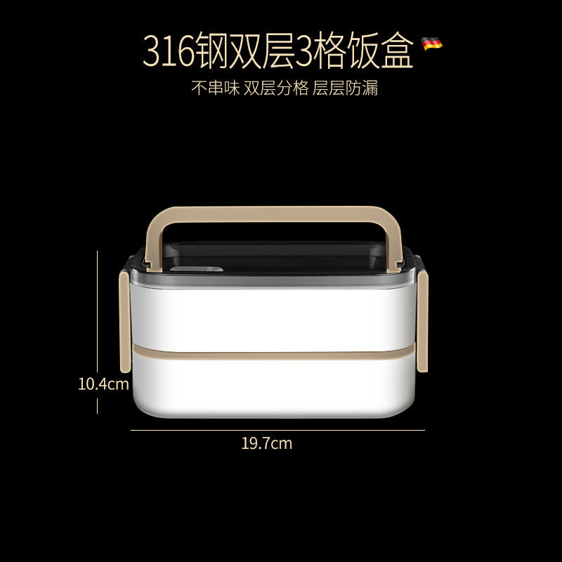 304 stainless steel water-filled insulated lunch box, sealed fresh-keeping box, double-layer compartment lunch box, microwave portable lunch box