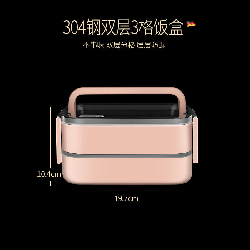 304 stainless steel water-filled insulated lunch box, sealed fresh-keeping box, double-layer compartment lunch box, microwave portable lunch box