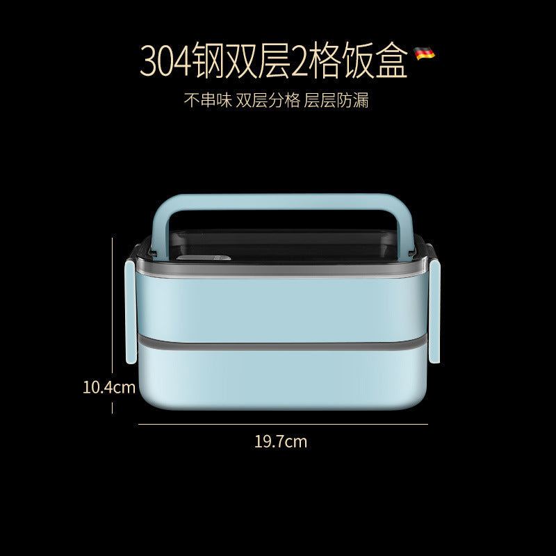 304 stainless steel water-filled insulated lunch box, sealed fresh-keeping box, double-layer compartment lunch box, microwave portable lunch box