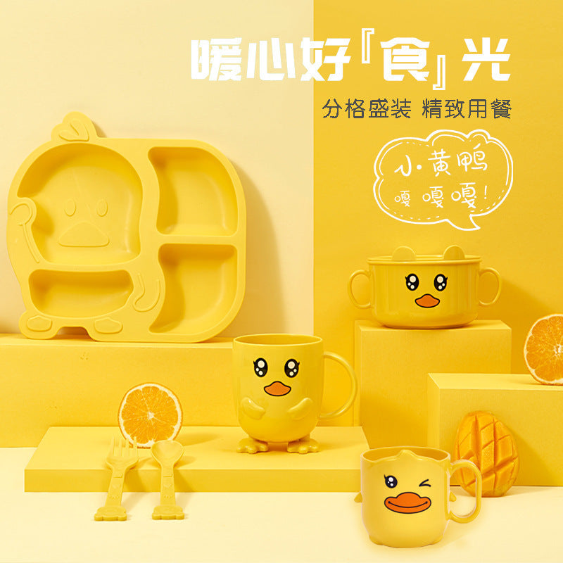 Children's dinner plate, bowl and cup set kindergarten dinner plate divided into grids for eating creative cartoon baby anti-fall tableware home
