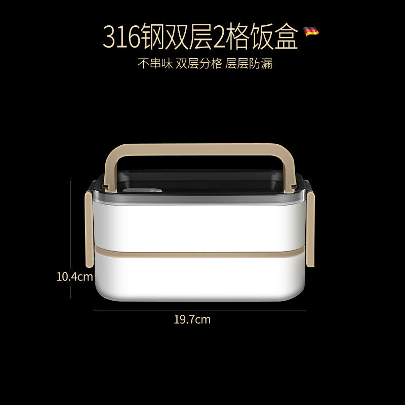 304 stainless steel water-filled insulated lunch box, sealed fresh-keeping box, double-layer compartment lunch box, microwave portable lunch box