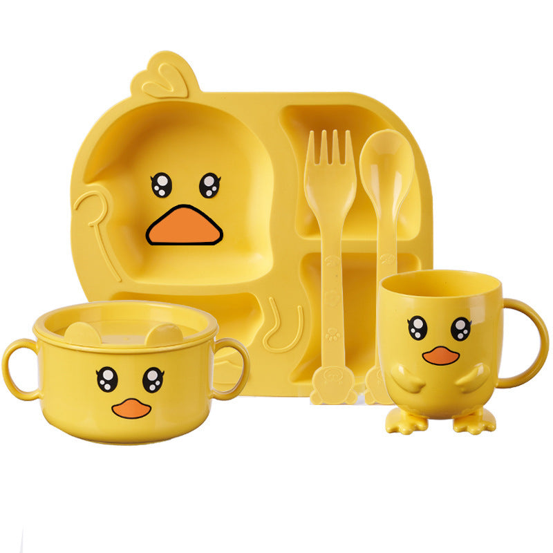 Children's dinner plate, bowl and cup set kindergarten dinner plate divided into grids for eating creative cartoon baby anti-fall tableware home