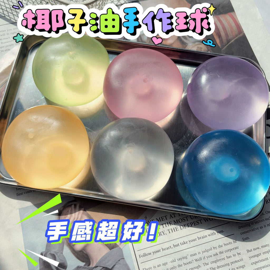 Popular coconut oil squeezeable toy ball, translucent and made of Vaseline, perfect for stress relief. It's malleable, doesn't bounce back, and has a great squishy feel.