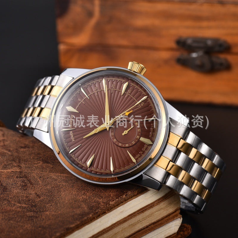 Fine brand three-hand single-date steel bracelet men's watch, men's fine watch, cross-border watch, mechanical watch, casual watch