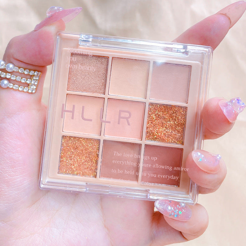 9-color ins super-fire eye shadow plate cheap student flash powder fine flash earth-colored taro mud plate nine-square grid color rendering non-flying powder