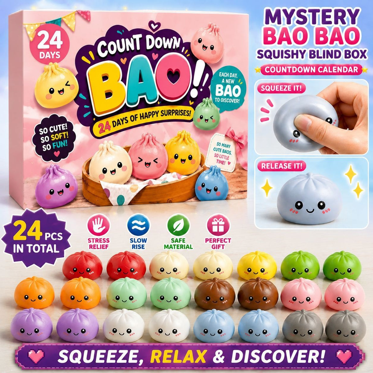 New cross-border product: Squishy Mystery Box Dumpling Blind Box Squeezable Toy for Adults - Stress Relief Toy