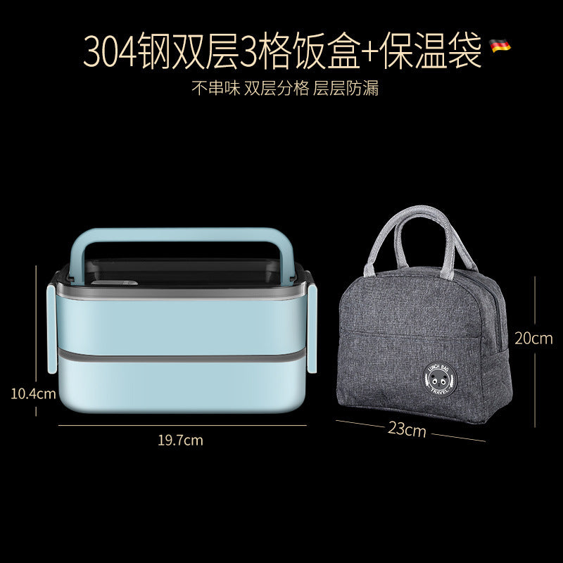 304 stainless steel water-filled insulated lunch box, sealed fresh-keeping box, double-layer compartment lunch box, microwave portable lunch box