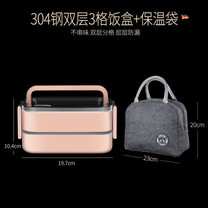304 stainless steel water-filled insulated lunch box, sealed fresh-keeping box, double-layer compartment lunch box, microwave portable lunch box