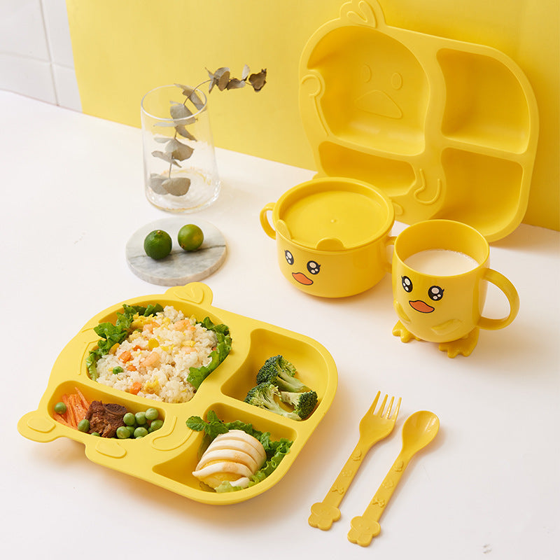 Children's dinner plate, bowl and cup set kindergarten dinner plate divided into grids for eating creative cartoon baby anti-fall tableware home