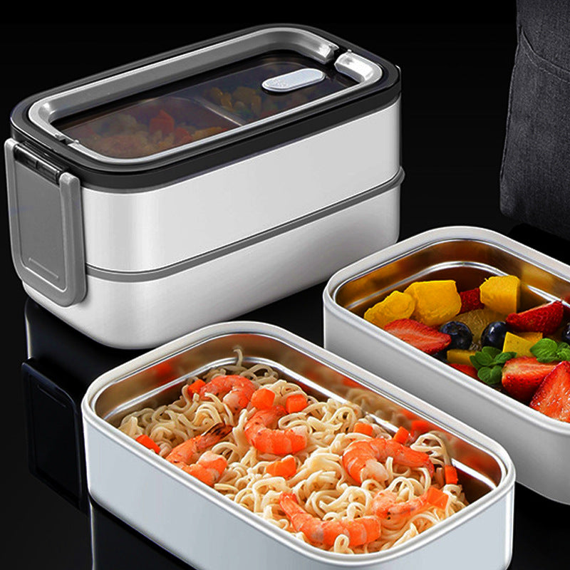 304 stainless steel water-filled insulated lunch box, sealed fresh-keeping box, double-layer compartment lunch box, microwave portable lunch box