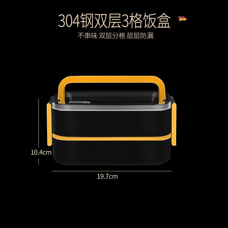 304 stainless steel water-filled insulated lunch box, sealed fresh-keeping box, double-layer compartment lunch box, microwave portable lunch box