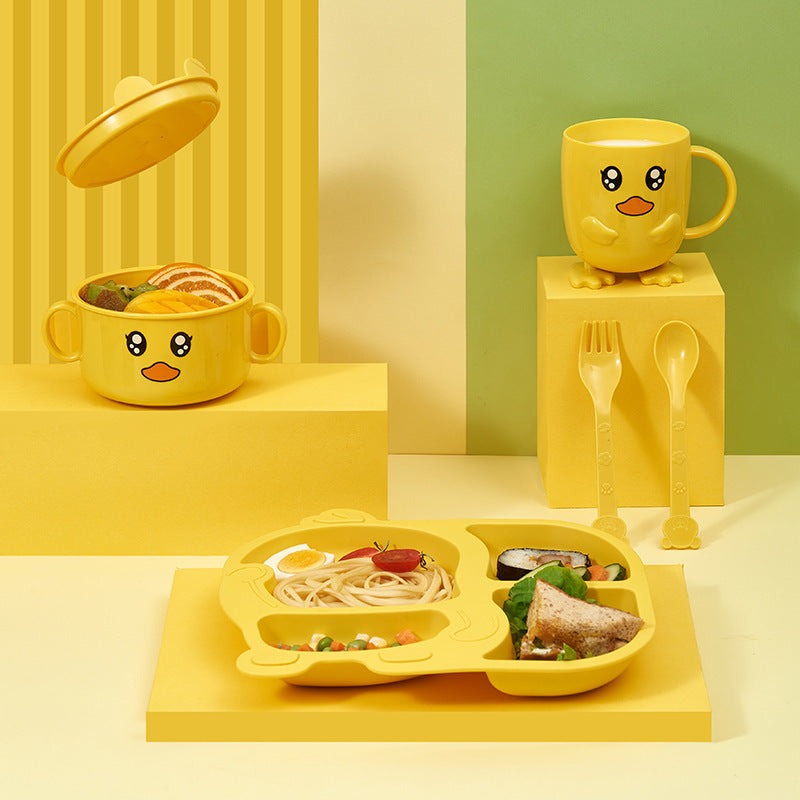 Children's dinner plate, bowl and cup set kindergarten dinner plate divided into grids for eating creative cartoon baby anti-fall tableware home